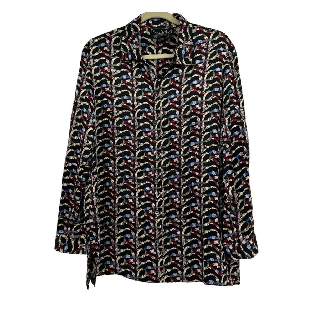 Vintage Nicole Miller 100% Silk Novelty Print Blouse Size small